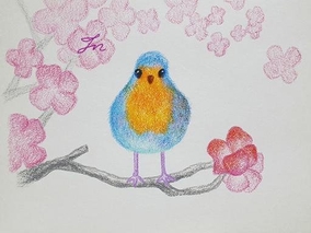 봄과 파란새 _ 색연필 손그림